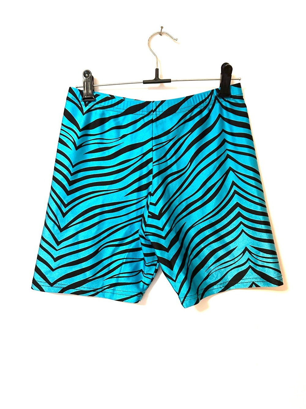 Turquoise Zebra-Print spandex Shorts